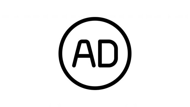 Animated ad icon showing bouncing letters for advertising label in apps and media