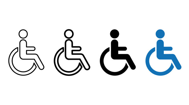 Universal wheelchair accessibility icon featuring a disabled person symbol, vector graphic sign for mobility support, inclusive public facility access, building signage and mobile application UI