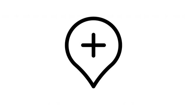 Animated add location icon showing rotating pin and plus motion for map app