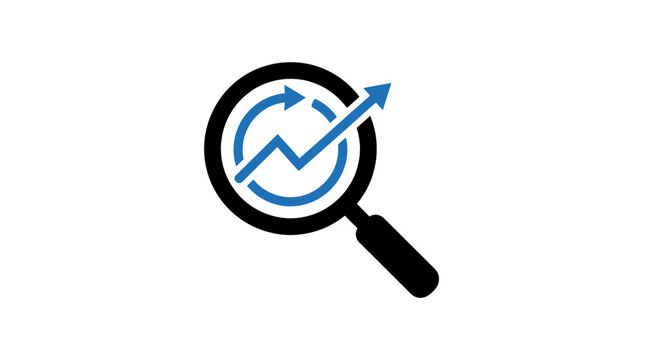 Minimalist search icon featuring a classic magnifying glass vector illustration for explore and discover interface symbols, zoom and enlarge graphic magnifier pictogram on white background.