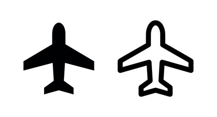 Fototapeta premium Airplane Icons: Solid Black and Outline, Isolated on White Background