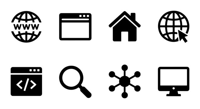 Web Icons Set: Internet, Browser, Home, Search, Code, Network, Computer, Digital Technology