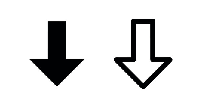Arrow down icon set, solid and outline, isolated on white background