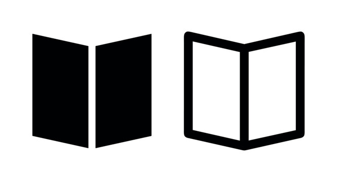 Open book icon set, solid and outline, isolated on white background