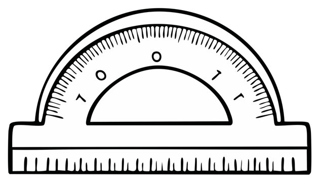 Simple line drawing of a semicircular protractor with angle measurements and a ruler base