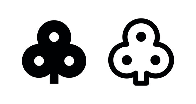 Clubs Playing Card Suit Icon and Cloverleaf Symbol Vector Set in Black and Outline Style