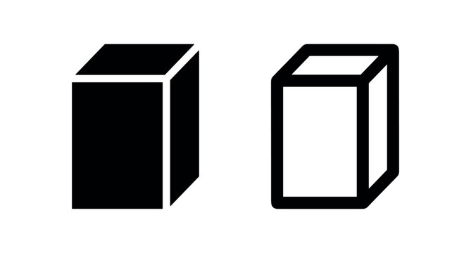 3D rectangle icon solid and outlined, representing a box or object