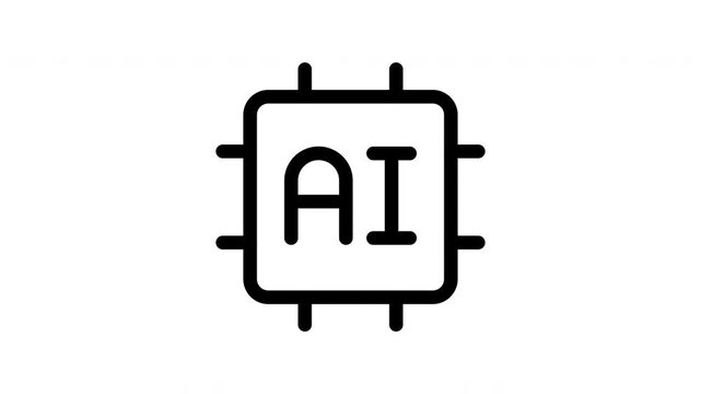 Animated ai processor icon showing scaling letters and rotating chip motion for artificial intelligence technology