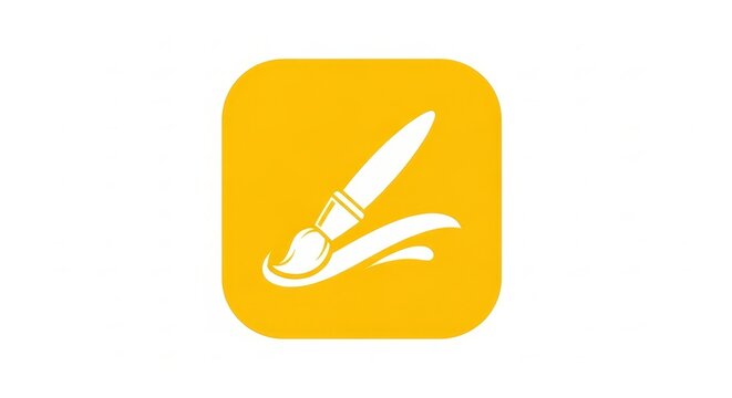 Art App - Paintbrush Icon with Paint Stroke on Yellow Rounded Square Mobile Application Logo Design