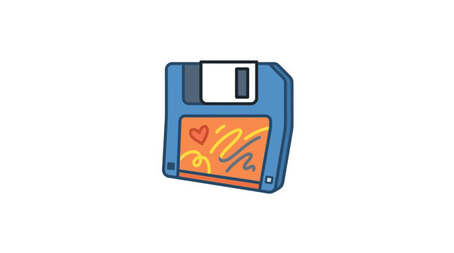 Blue floppy disk with orange label.