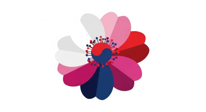 Floral - Colorful Abstract Flower Illustration with Korean Flag Taeguk Symbol and Vibrant Petals