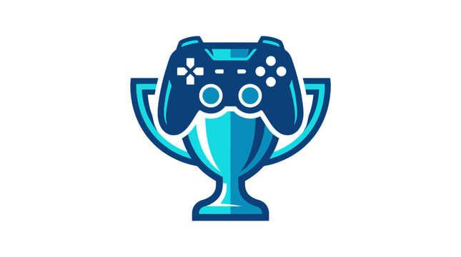 Blue trophy with game controller.