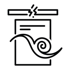 Abstract line art icon depicting a broken document or paper with a snail symbol representing slow processing or document handling delays in business © NorStock