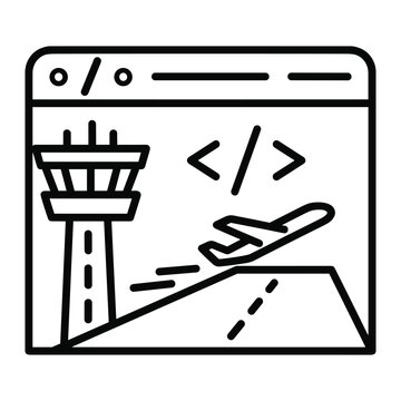Airplane flight path displayed on web browser interface vector icon