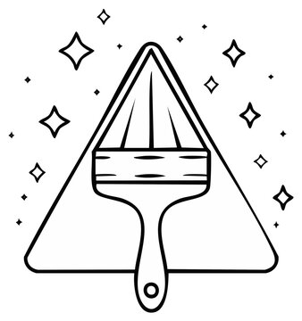 Triangular emblem featuring a clean paintbrush surrounded by sparkling stars