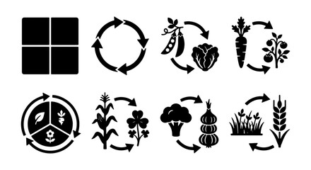 Obraz premium Agriculture Icons Set, Crop Rotation Cycles, Farming Processes, Organic Food Production, Vector Graphics