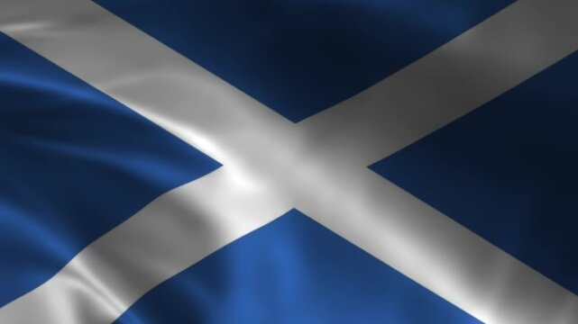 A vibrant scottish flag with white cross and blue background, animated with gentle ripples, symbolizing scotland's rich heritage and enduring spirit.