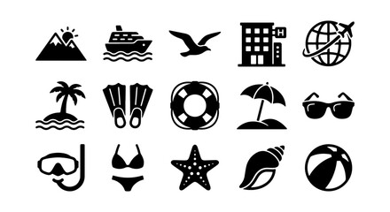 Travel Icons Set: Vacation, Beach, Cruise, Summer Holiday Vector Graphics Collection © Anwar