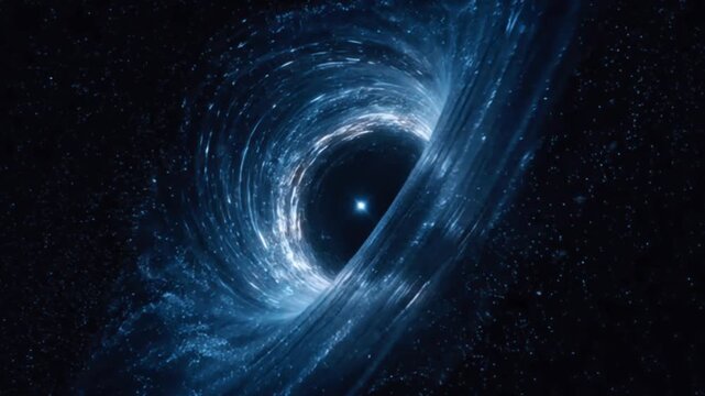 Deep blue cosmic wormhole tunnel pulling objects into an infinite vortex of space and time.