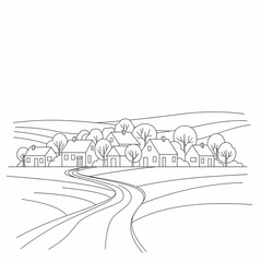Fototapeta premium Whispering Village: A Line Drawn Dream