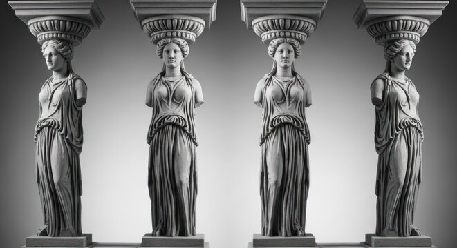 Ancient Greek Caryatids Statues Supporting Architectural Entablature.