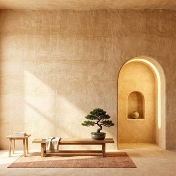 Modern Yaodong Cave Interior Blank Wall Mockup Vector