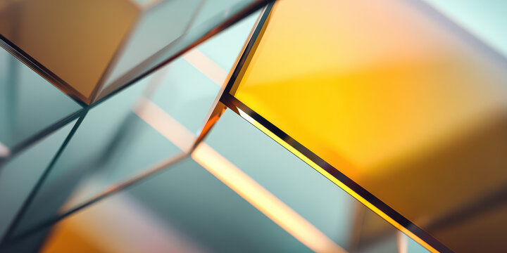 Modern Geometric Glass Facets with Golden and Blue Reflections Abstract