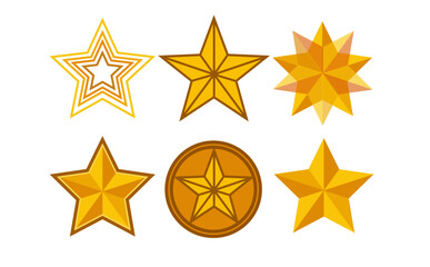 Obraz premium Golden Star Icon Set. Award Badge and Rating Symbols Collection. Achievement Star Elements
