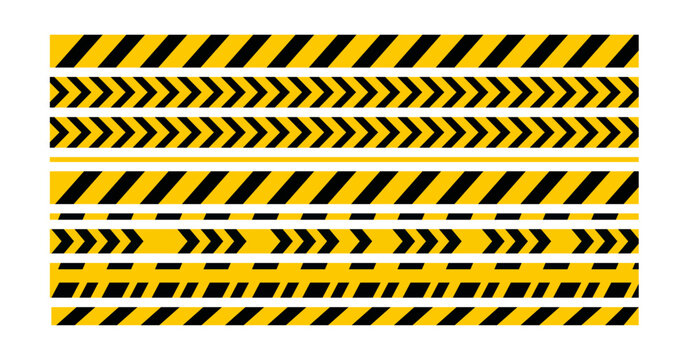 Hazard Warning Stripe Set. Caution Tape Border Collection. Industrial Safety Pattern Elements