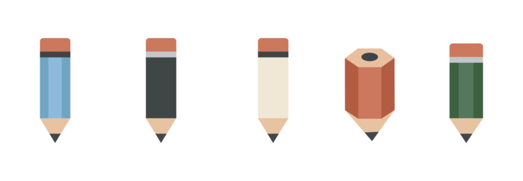 Pencil Icon Set. Writing and Drawing Tool Collection. Stationery Pencil Symbols