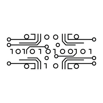 Circuit board pattern with binary code data flow outline icon