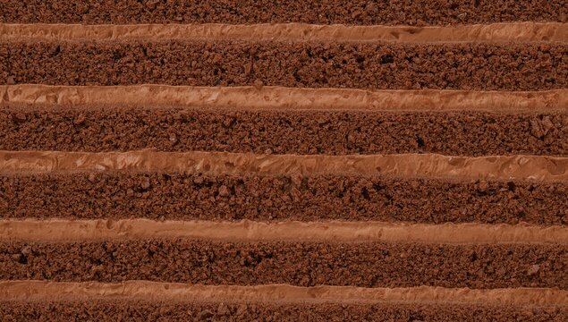Close-up view of textured brown soil, featuring parallel lines that create a visually striking pattern