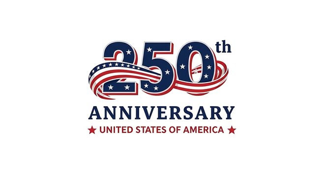 Vibrant graphic celebrating a significant milestone with red, white, and blue patriotic colors and star accents.