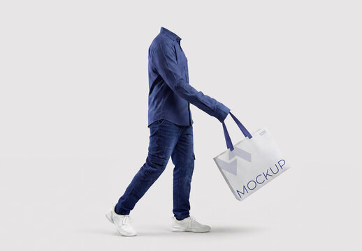 Shopping Bag Mockup on Man Walking