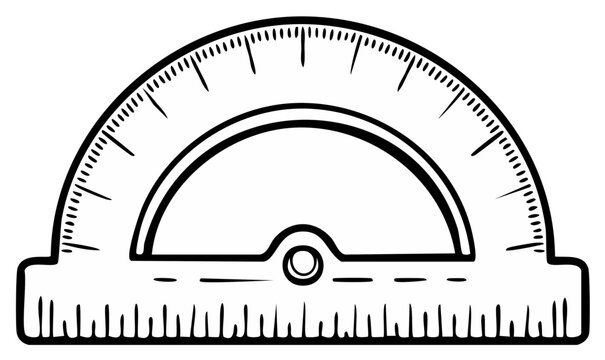 Hand drawn protractor with degree markings and central pivot for measuring angles