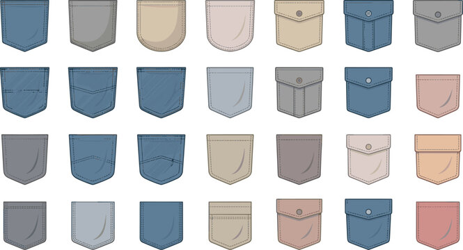 patch pockets set for clothing jeans and shirts fashion garments design elements collection ai generated isolated vector illustration