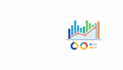 Fototapeta premium Colorful business analytics graph with rising trend line, pie charts, and bar chart on white background.