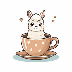 Naklejka premium Cute Llama in a Coffee Cup Illustration