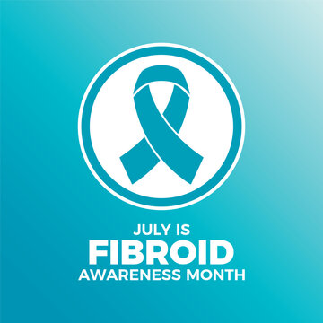 July is Fibroid Awareness Month poster vector illustration. Teal awareness ribbon icon in a circle. Female reproductive health symbol. Template for background, banner, card. Important day