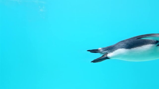 Emperor penguin gracefully swimming and diving underwater in clear turquoise blue water