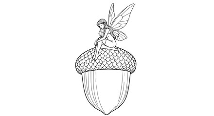 Fairy sitting on an acorn cap. © Lailai