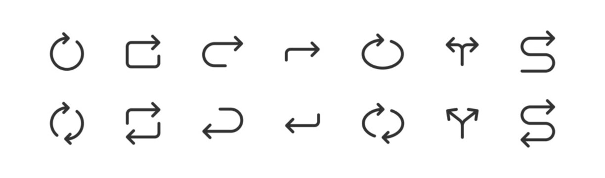 Arrow circle icon. Turning direction. Button refresh. Repetition symbol. Editable stroke.