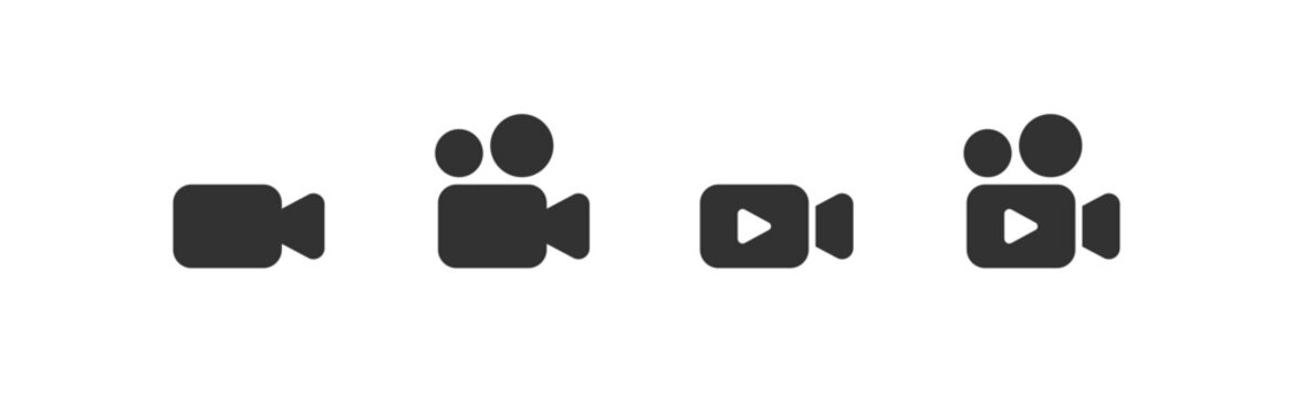 Video camera icon. Cinema camcorder. Media technology. Editable stroke.