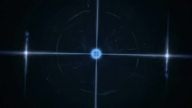 A futuristic blue light crosshair rotates precisely against a dark, technical background, evoking a high-tech targeting system or advanced digital interface in motion.