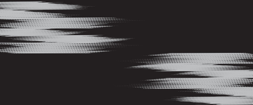 Gray Halftone Brush Stroke Abstract Black Background Modern Minimalist Pop Art Dot Pattern Speed Motion Texture Graphic Vector for Corporate Presentation Banner Layout
