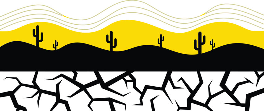 Desert landscape with cactus and cracked ground vector