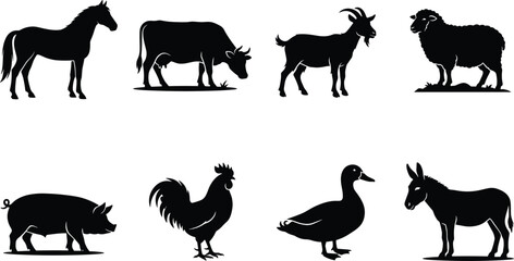 Yoga poses silhouettes set featuring common asanas including tree pose warrior lotus downward dog cobra bridge triangle and seated twist..eps, © MD