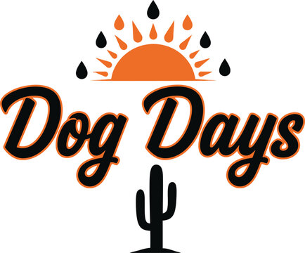 Dog days typography design with sun and cactus icon