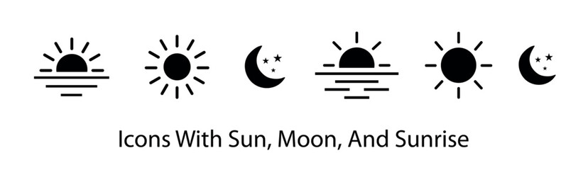 Time of the day icon. Morning, noon, and nighttime icons. Sun, moon, and sunrise, icons vector illustration  © MDOSMAN
