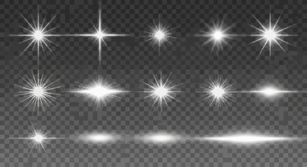 Collection of white starburst light effects for overlay and design © Ashok